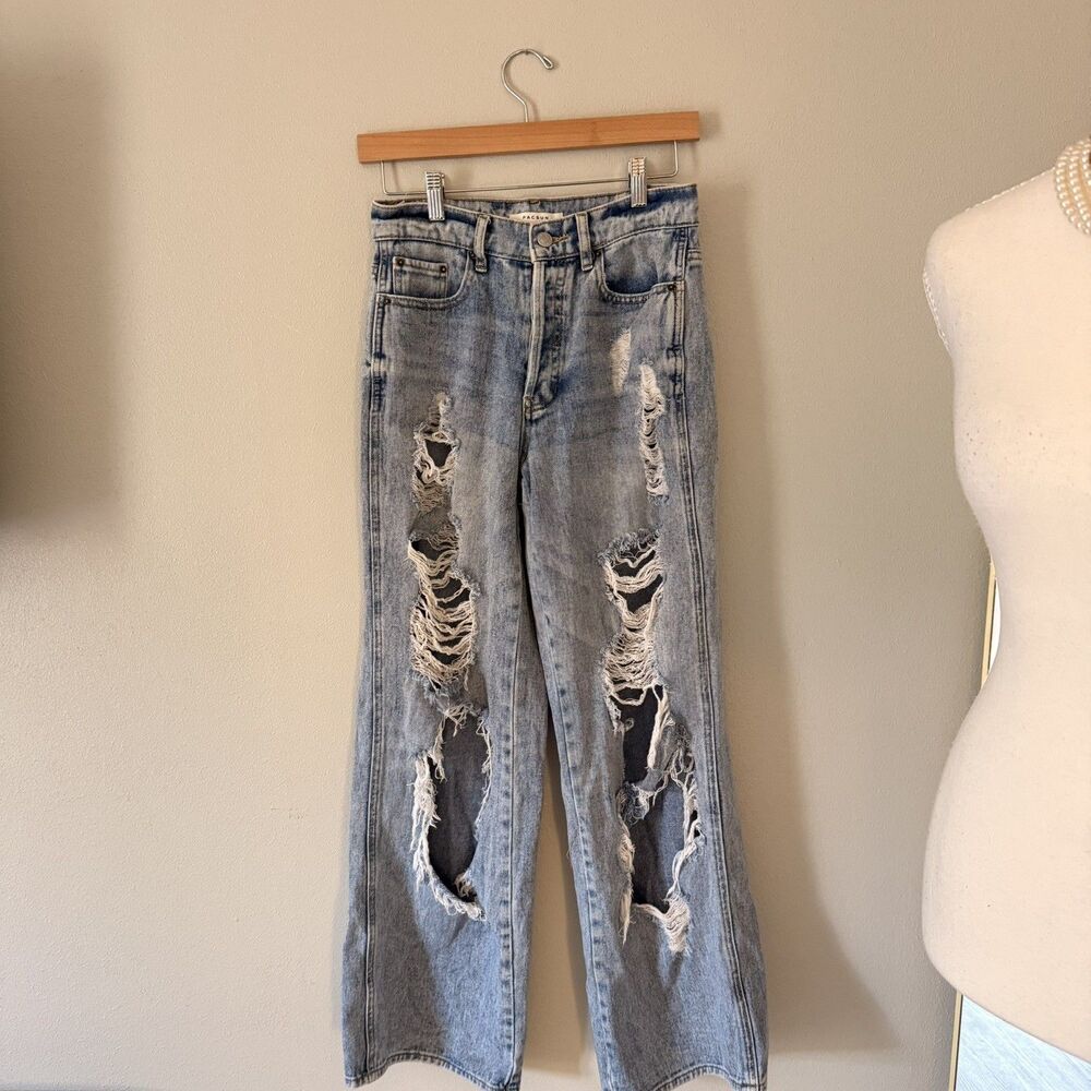 PacSun Baggy wide leg Ripped thrashed jeans Button Fly Light Wash Womens 26